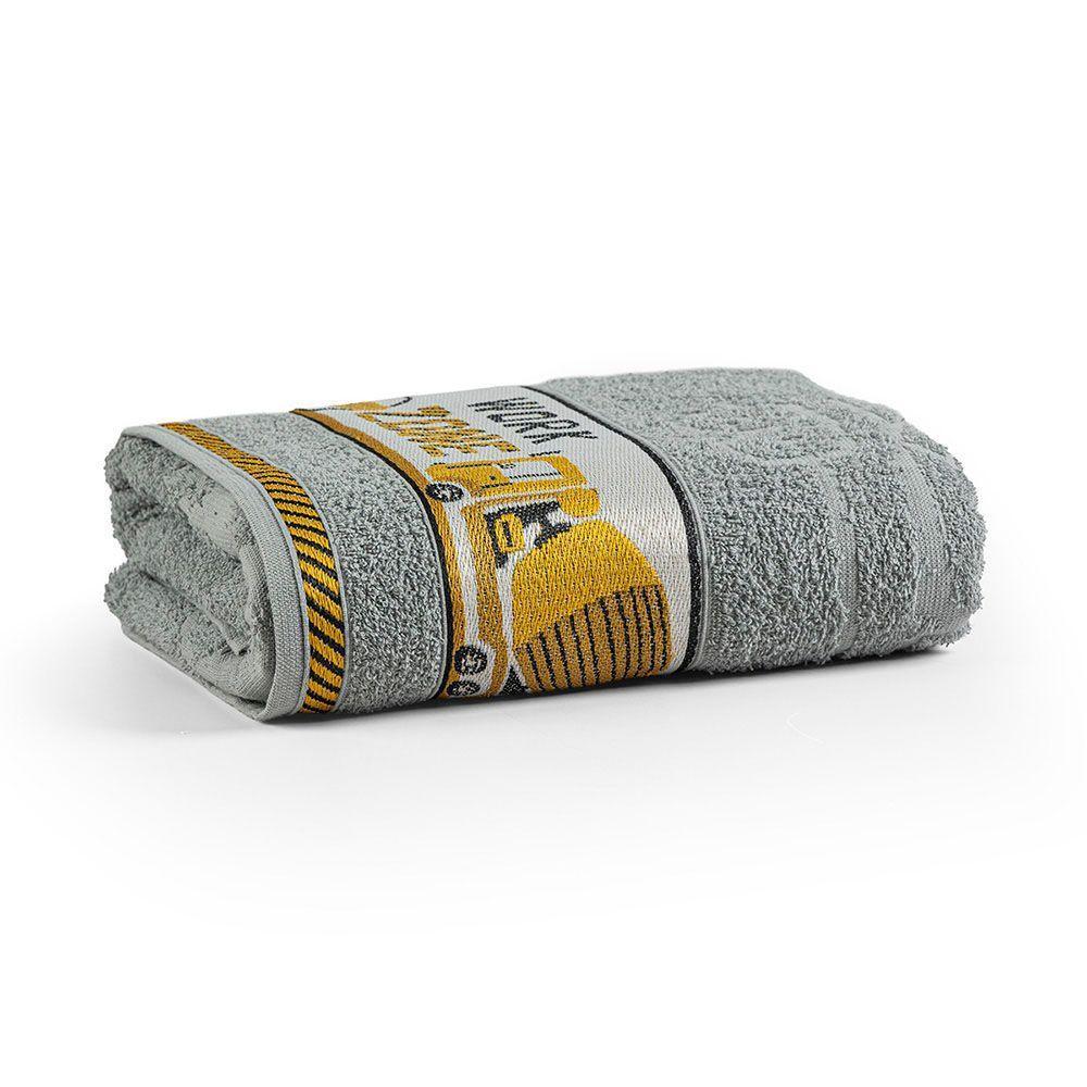 Toalha De Banho Infantil Pitico 1,15m X 75cm 100% Algodão Macio - Trator Manny Cinza - 2
