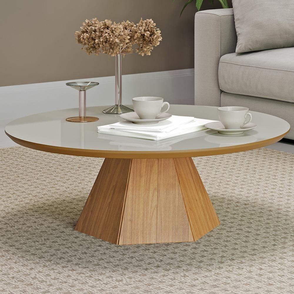 Mesa De Centro Para Sala De Estar Redonda 90cm Seul D03 Off White Freijó - Lyam Decor - 2