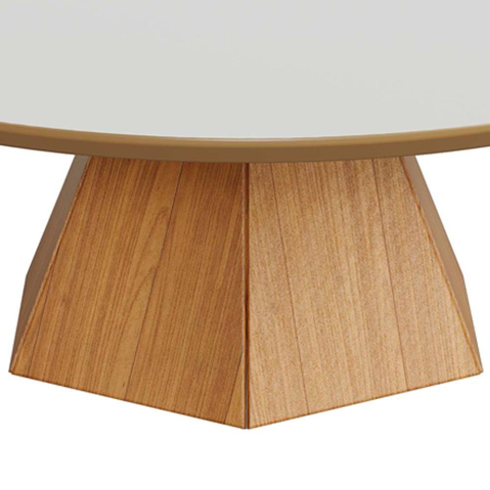 Mesa De Centro Para Sala De Estar Redonda 90cm Seul D03 Off White Freijó - Lyam Decor - 5