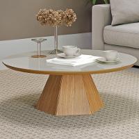 Mesa De Centro Para Sala De Estar Redonda 90cm Seul D03 Off White Freijó - Lyam Decor - 2