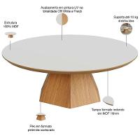 Mesa De Centro Para Sala De Estar Redonda 90cm Seul D03 Off White Freijó - Lyam Decor - 3