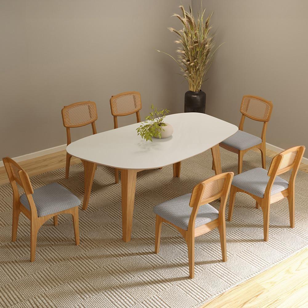 Mesa De Jantar 6 Lugares Orgânica 180cm Ohana D03 Off White Freijó - Lyam Decor - 2