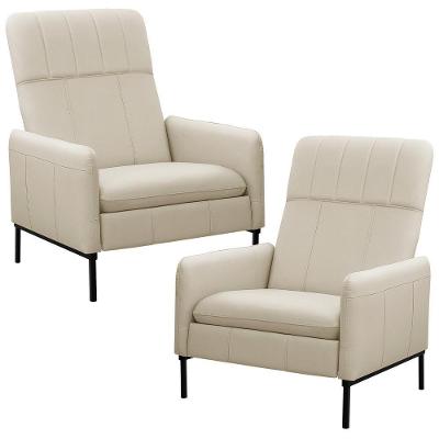 Kit 2 Poltronas Decorativa Fixa Retrátil Reclinável Lutor L06 Couro Off White - Lyam Decor