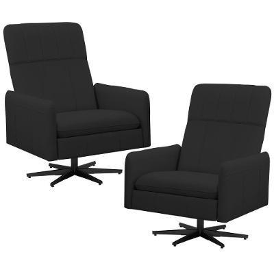 Kit 2 Poltronas Decorativa Giratória Retrátil Reclinável Lutor L06 Couro Preto - Lyam Decor