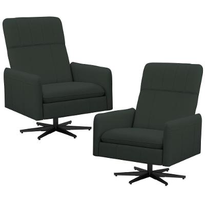 Kit 2 Poltronas Decorativa Giratória Retrátil Reclinável Lutor L06 Couro Verde Escuro - Lyam Decor