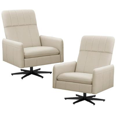 Kit 2 Poltronas Decorativa Giratória Retrátil Reclinável Lutor L06 Couro Off White - Lyam Decor