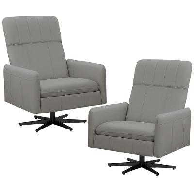 Kit 2 Poltronas Decorativa Giratória Retrátil Reclinável Lutor L06 Couro Cinza Claro - Lyam Decor