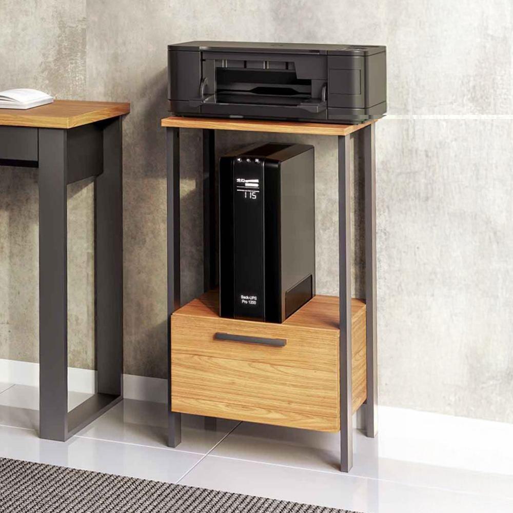 Mesa Auxiliar Para Escritório 01 Gaveta Industrial Batel D03 Freijó Preto Fosco - Lyam Decor - 2