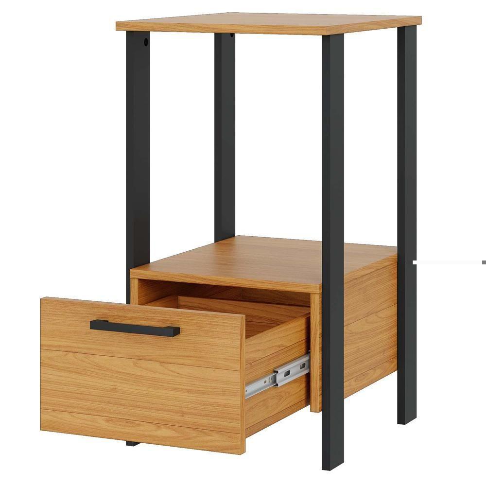 Mesa Auxiliar Para Escritório 01 Gaveta Industrial Batel D03 Freijó Preto Fosco - Lyam Decor - 6
