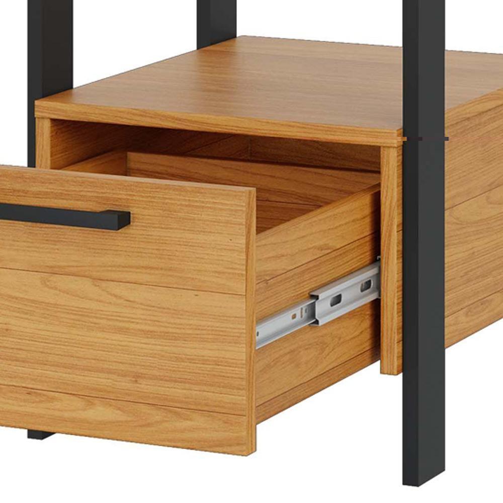 Mesa Auxiliar Para Escritório 01 Gaveta Industrial Batel D03 Freijó Preto Fosco - Lyam Decor - 7