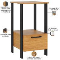 Mesa Auxiliar Para Escritório 01 Gaveta Industrial Batel D03 Freijó Preto Fosco - Lyam Decor - 3
