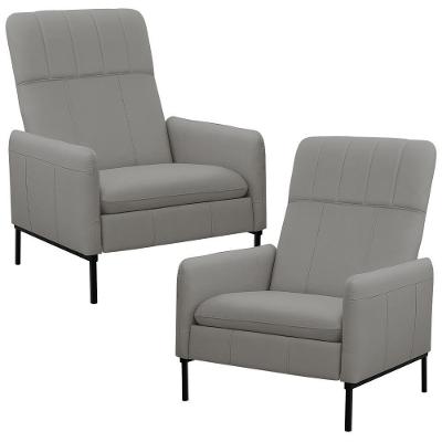 Kit 2 Poltronas Decorativa Fixa Retrátil Reclinável Lutor L06 Couro Cinza Claro - Lyam Decor