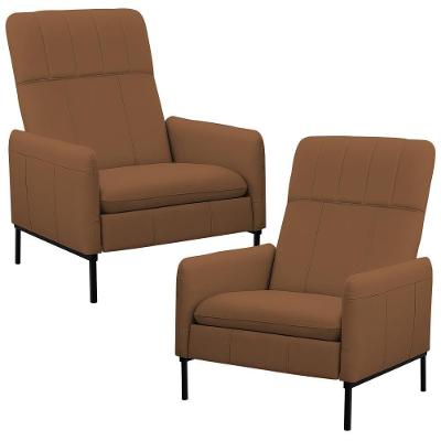 Kit 2 Poltronas Decorativa Fixa Retrátil Reclinável Lutor L06 Couro Caramelo - Lyam Decor