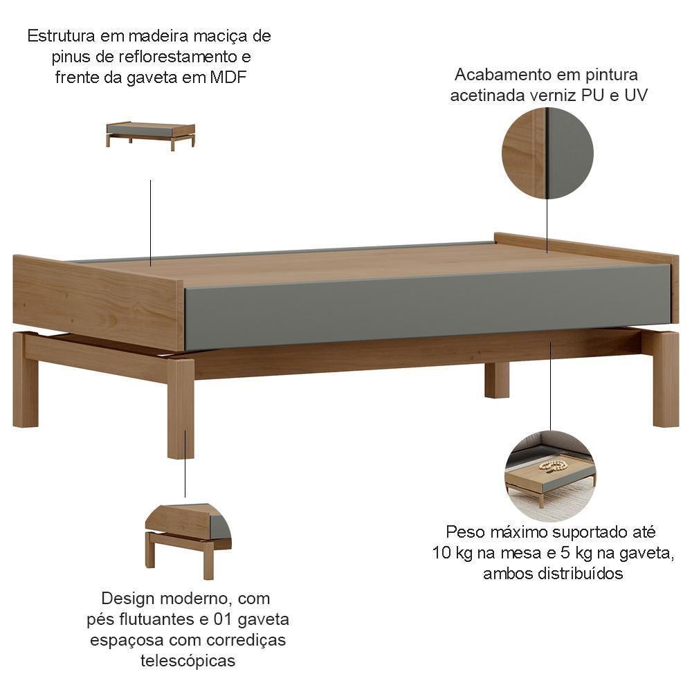 Mesa De Centro Para Sala De Estar Retangular Esdras F06 Oak Ferrolack - Lyam Decor - 4
