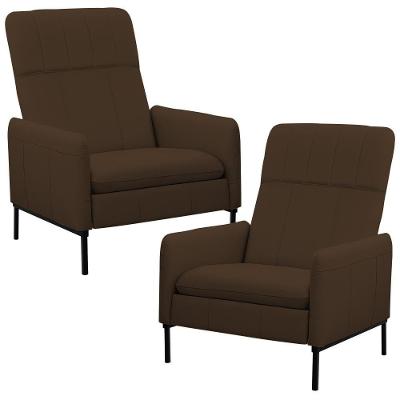 Kit 2 Poltronas Decorativa Fixa Retrátil Reclinável Lutor L06 Couro Marrom - Lyam Decor