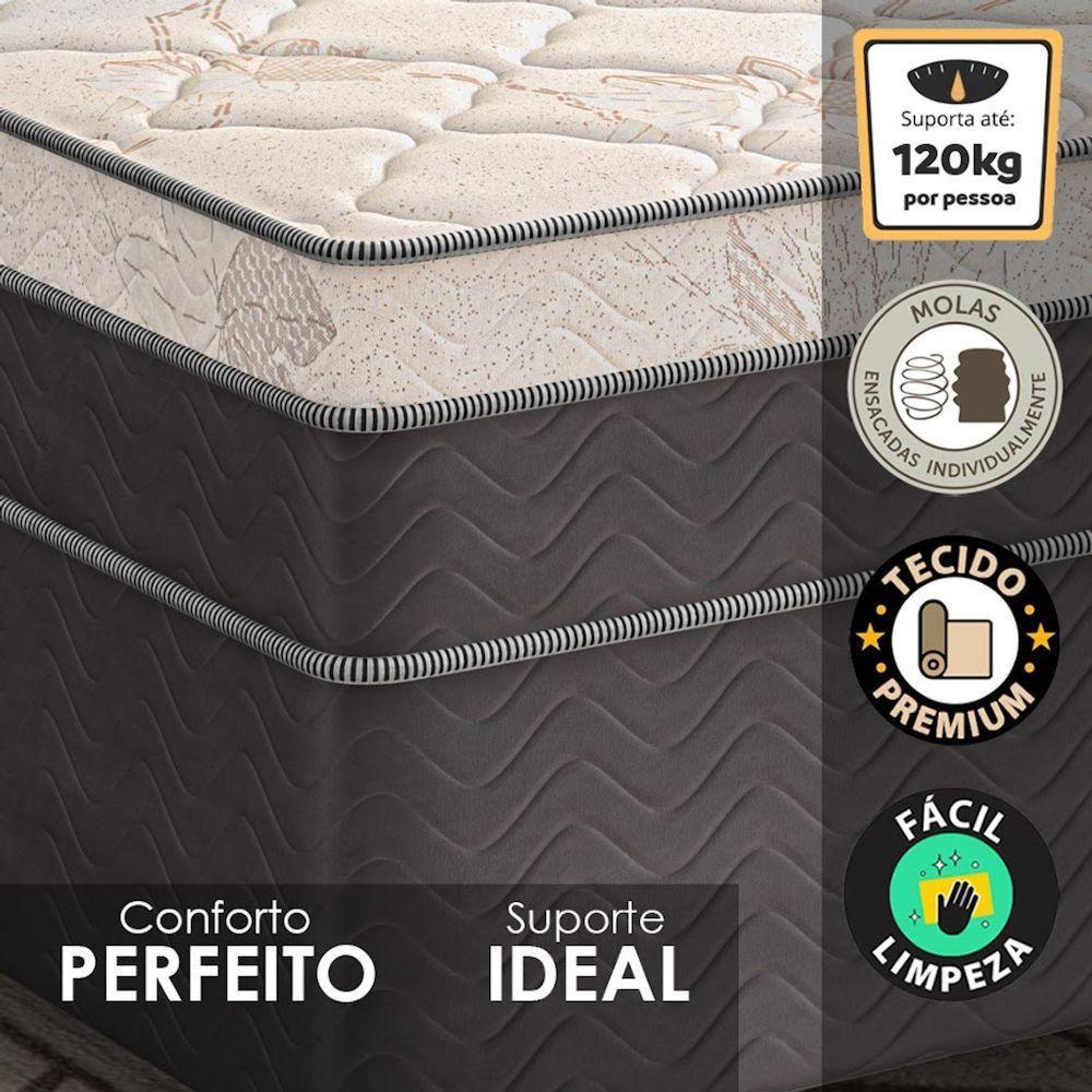 Cama Box Solteiro + Colchão Molas Ensacadas Luare Europillow 88x188x70cm - 3