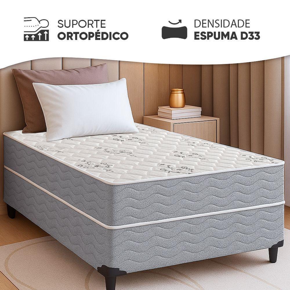 Cama Box Solteiro + Colchão Espuma Ortopédico D33 Piemonte 88x188x63cm - Maestro Colchões - 3