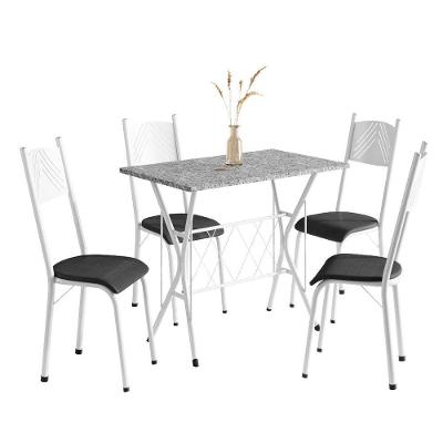 Conjunto De Mesa Sala De Jantar Bruna 1m Com 4 Cadeiras Granito Tubular Artefamol Branco / Preto