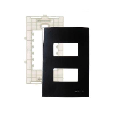 Placa Com Suporte Margirius Sleek 4x2 Para 2 Módulos Horizontais Distanciados Preto Ebony