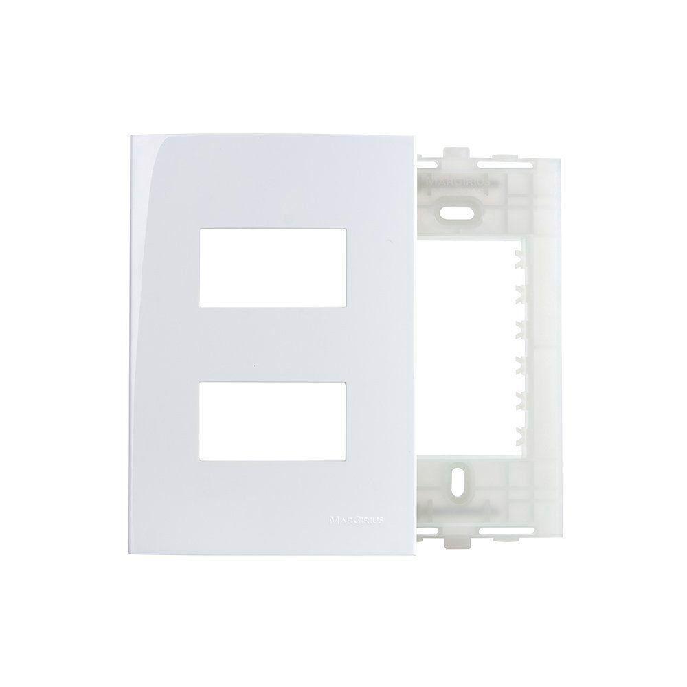 Placa Com Suporte Margirius Sleek 4x2 Para 2 Módulos Horizontais Distanciados Branca - 1