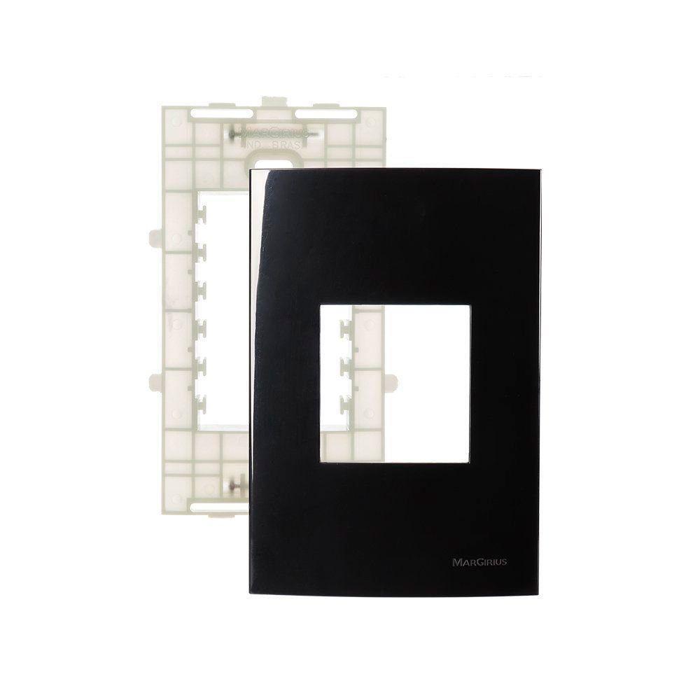 Placa Com Suporte Margirius Sleek 4x2 Para 2 Módulos Horizontais Preto Ebony - 1