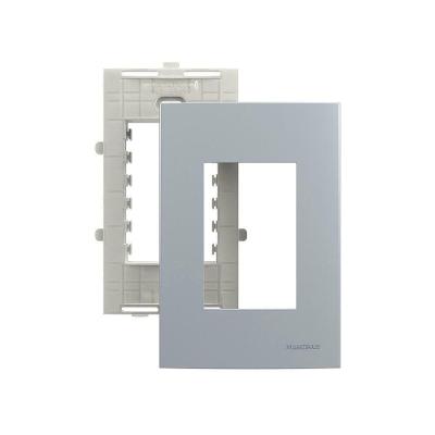 Placa Com Suporte Margirius Sleek Colors 4x2 Para 3 Módulos Horizontais Cinza