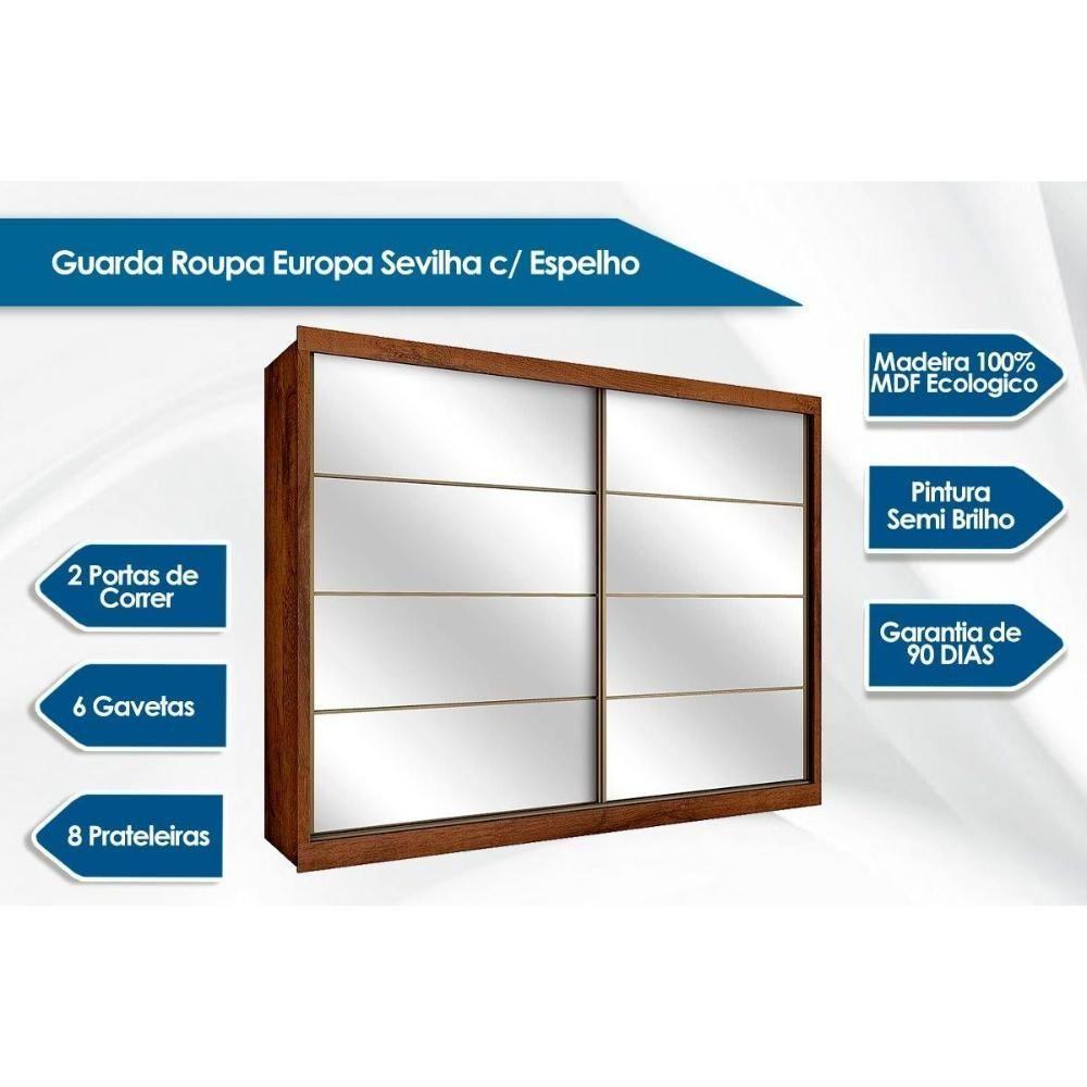 Guarda Roupa Casal 2 Portas de Correr e 6 Gavetas c/ Espelho Sevilha Branco - Europa - 4