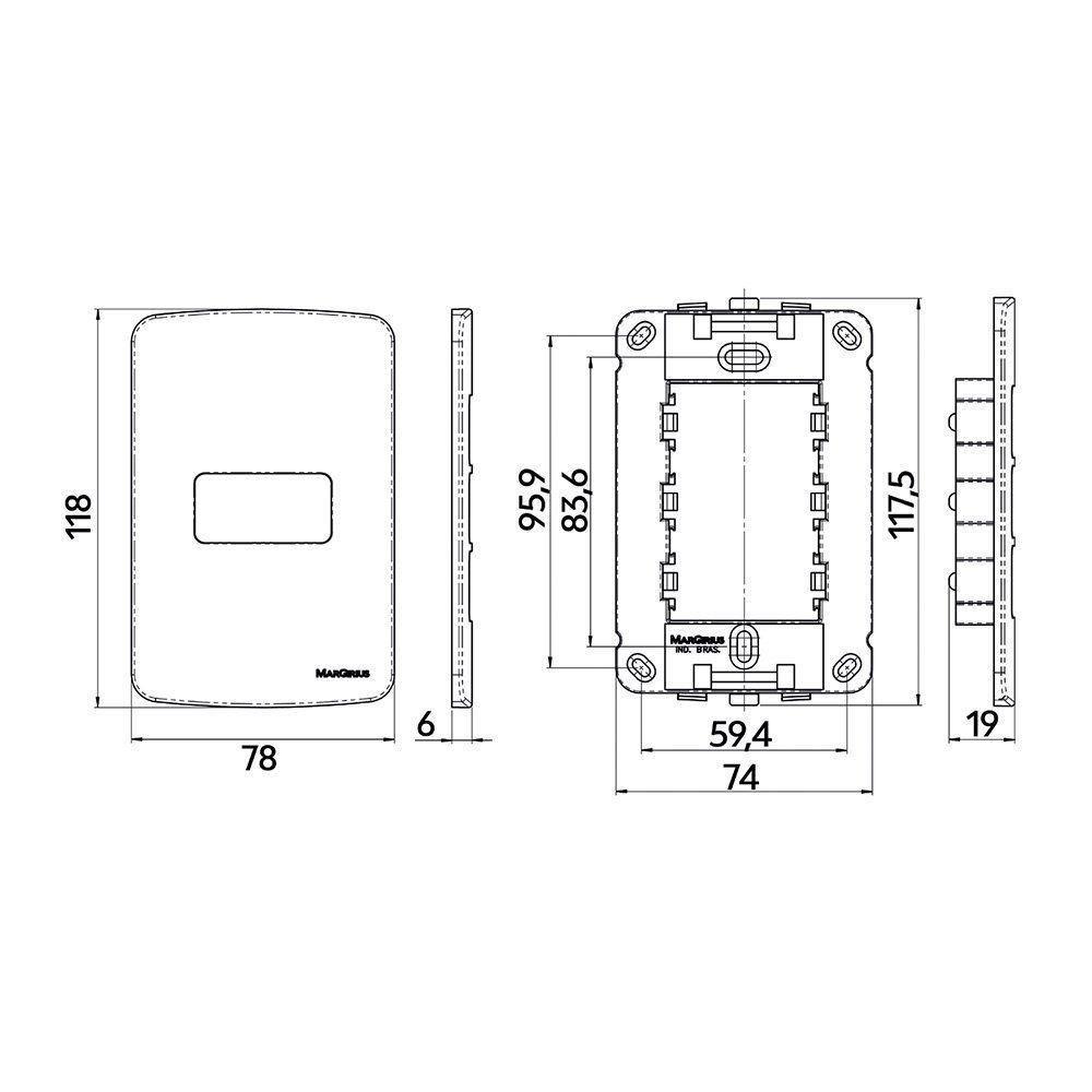 Placa Com Suporte Margirius B3 4x2 Para 1 Módulo Horizontal Branca - 2