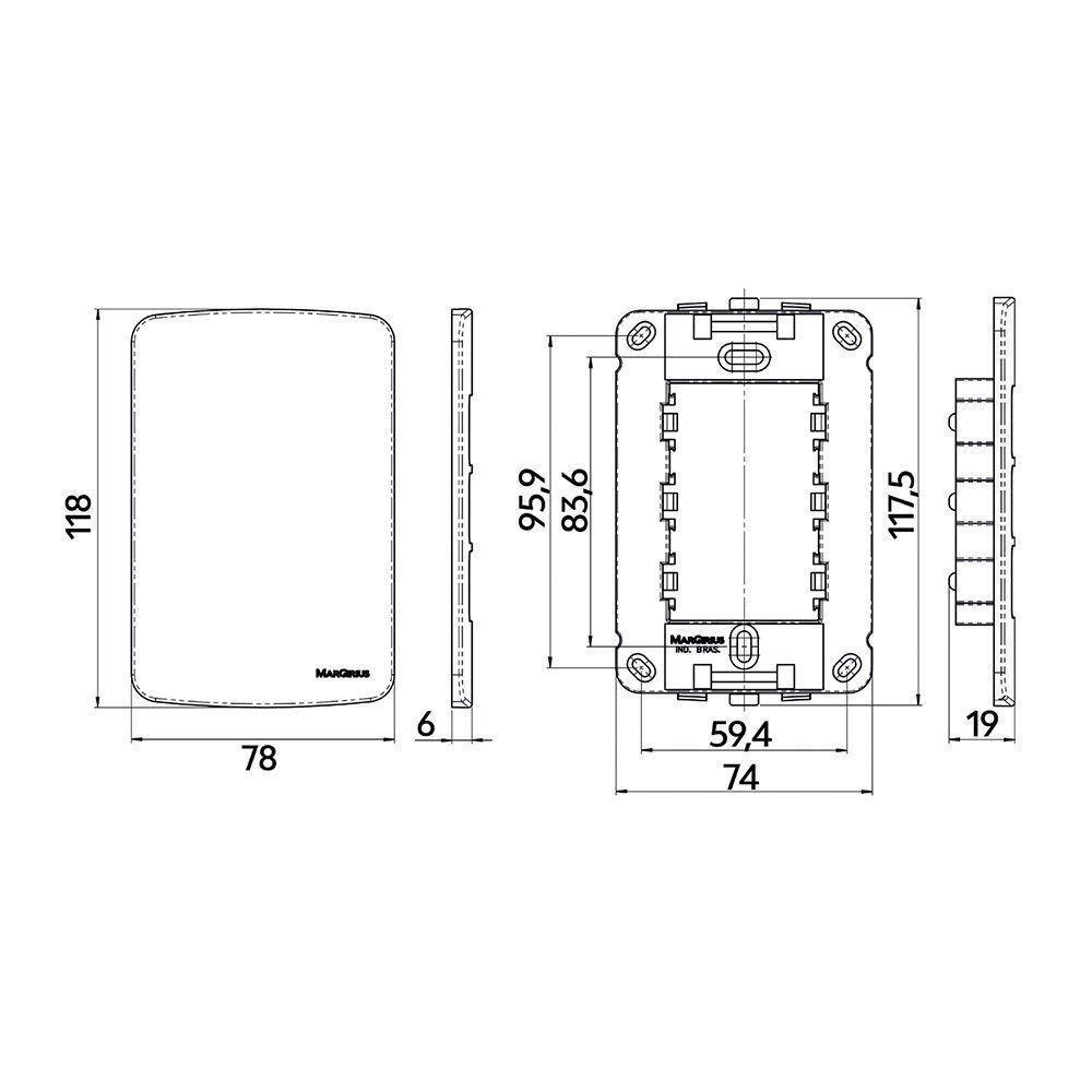 Placa Cega Com Suporte Margirius B3 4x2 Branca - 2