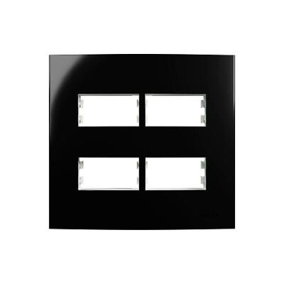 Placa Com Suporte Margirius Sleek 4x4 Para 4 Módulos Horizontais Distanciados Preto Ebony