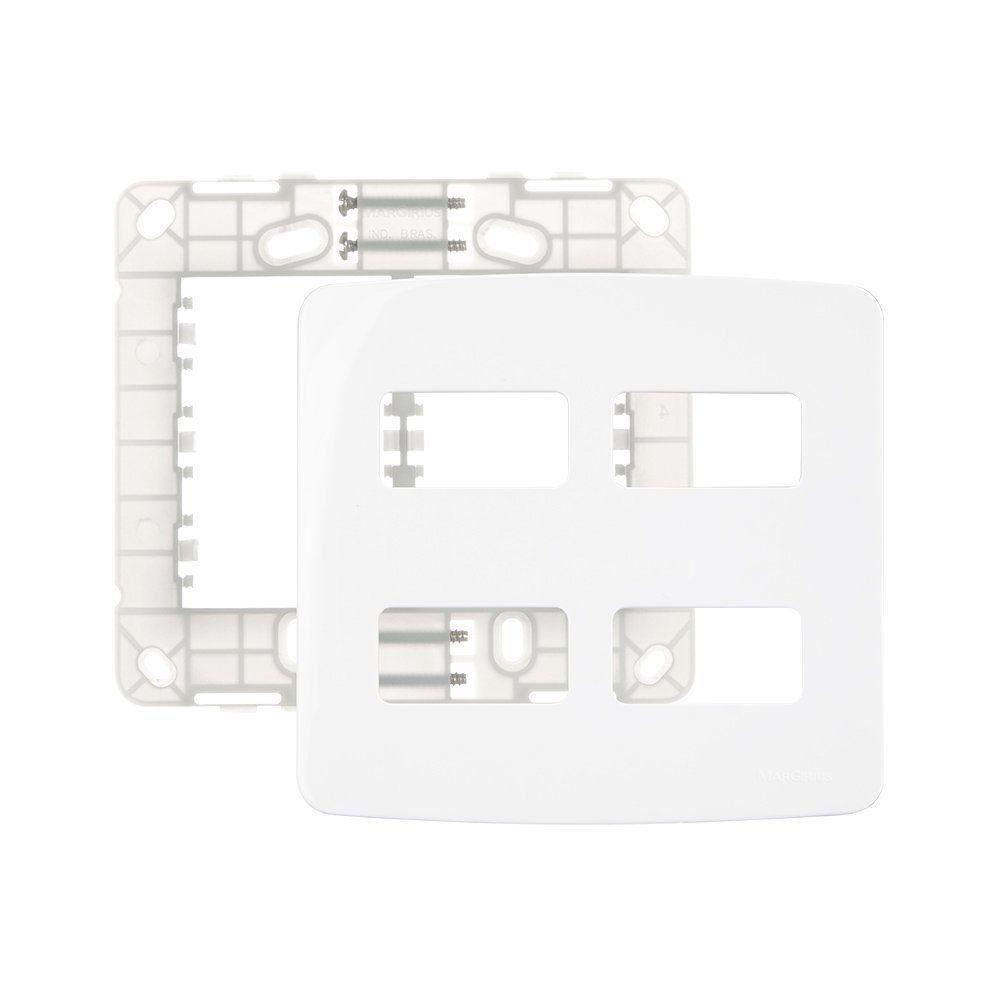 Placa Com Suporte Margirius B3 4x4 Para 4 Módulos Horizontais Distanciados Branca - 1