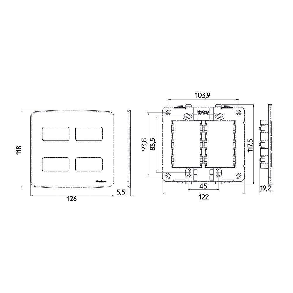 Placa Com Suporte Margirius B3 4x4 Para 4 Módulos Horizontais Distanciados Branca - 2