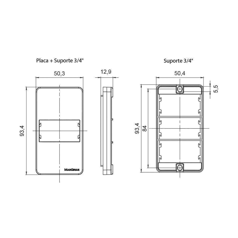 Placa Para Condulete Com Suporte Margirius Sleek Caixa 3-4 Para 1 Módulo Preto Ebony - 2