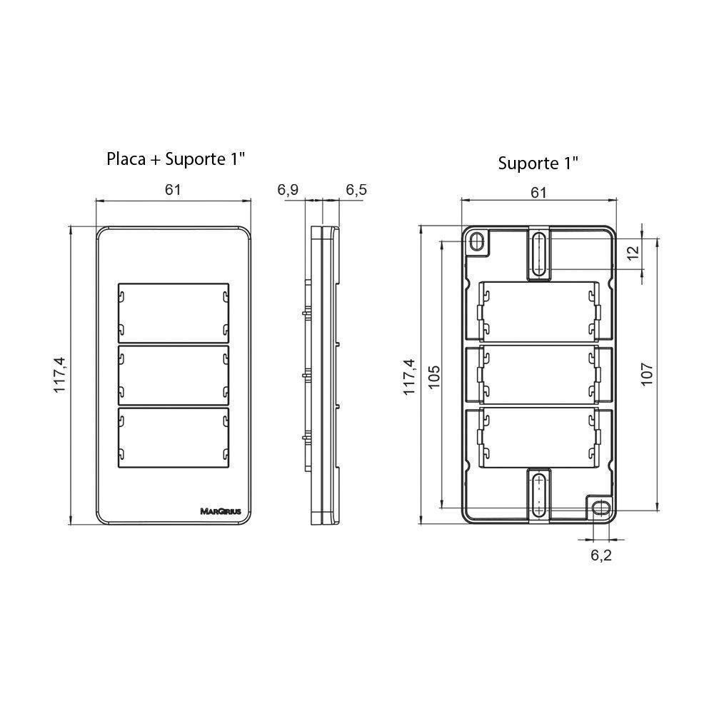 Placa Para Condulete Com Suporte Margirius Sleek Caixa 1 Para 3 Módulos Branca - 2
