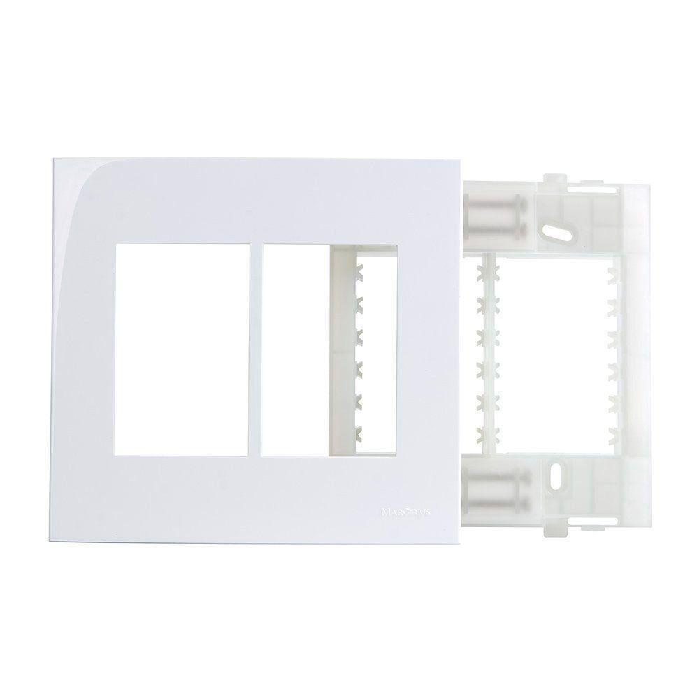 Placa Com Suporte Margirius Sleek 4x4 Para 6 Módulos Horizontais Branca - 1