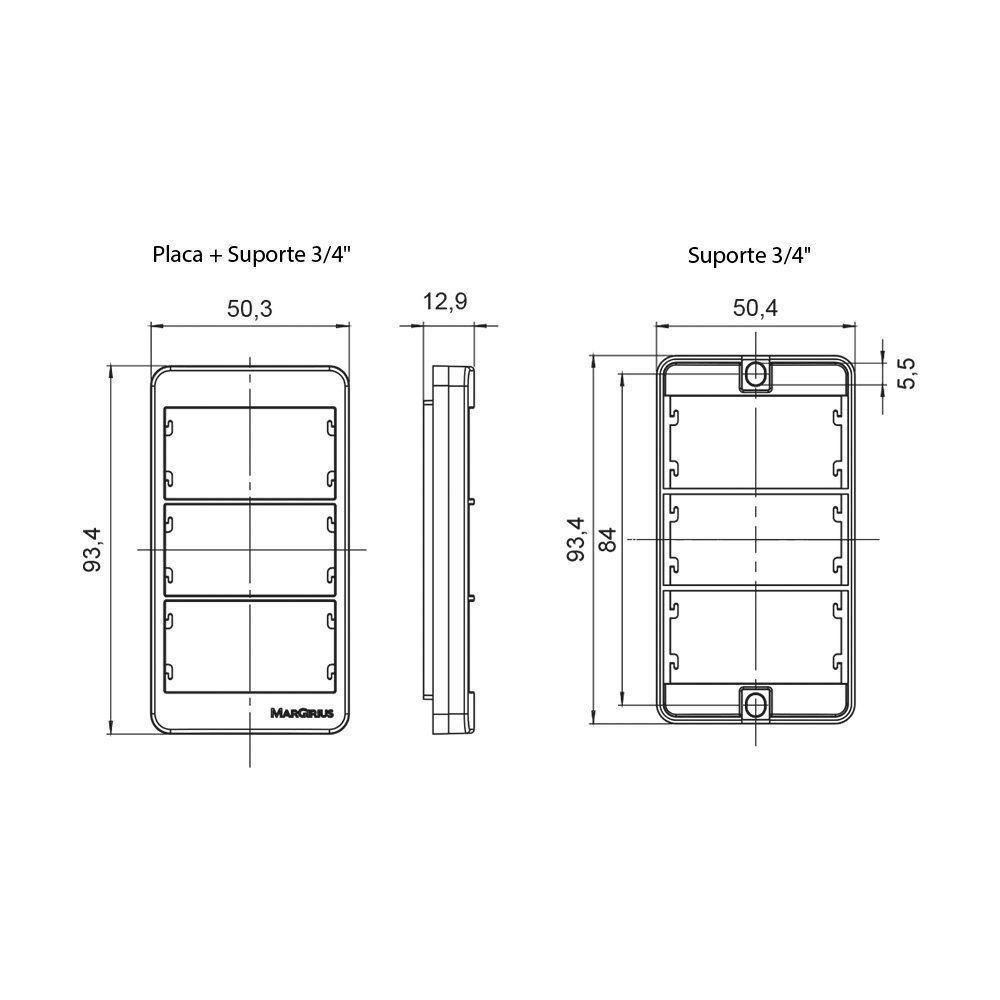 Placa Para Condulete Com Suporte Margirius Sleek Caixa 3-4 Para 3 Módulos Preto Ebony - 2