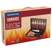 Kit Churrasco Talheres Jumbo Aço Inox Cabo Castanho Polywood Tábua E Estojo Madeira 17 Pç - 2