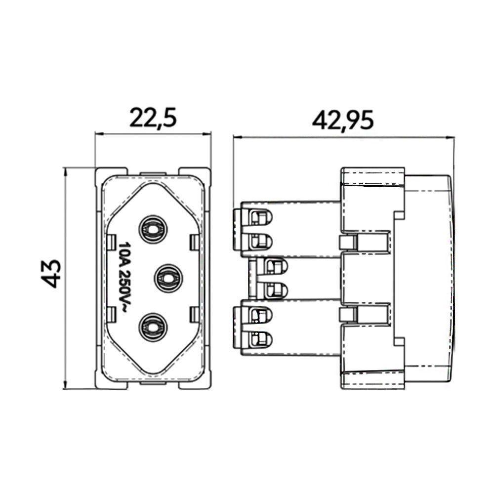 Módulo Tomada Margirius B3 2p+t 10A Branco - 2
