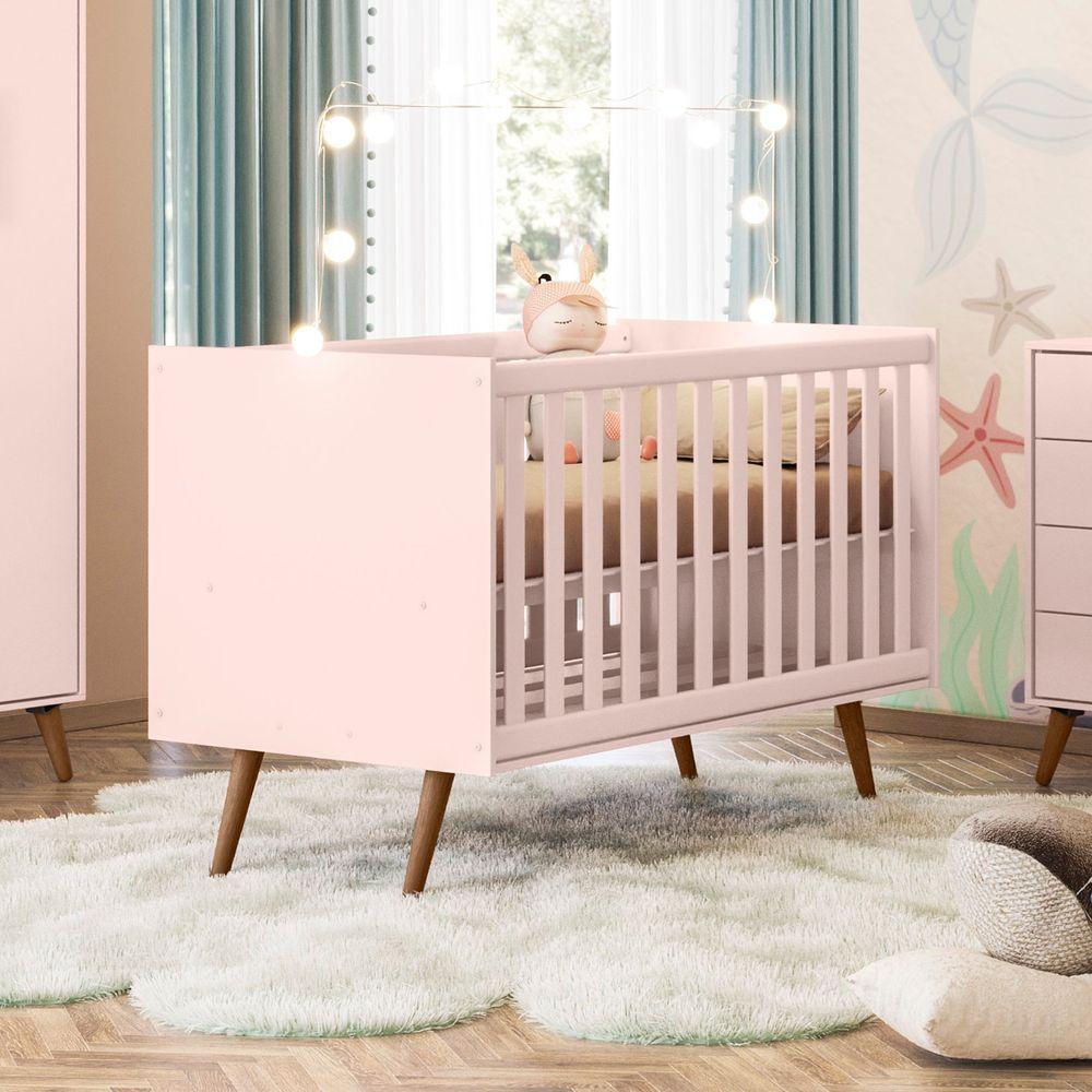 Conjunto Quarto Infantil Retro Berço E Comoda Jacarta Rosa - 7