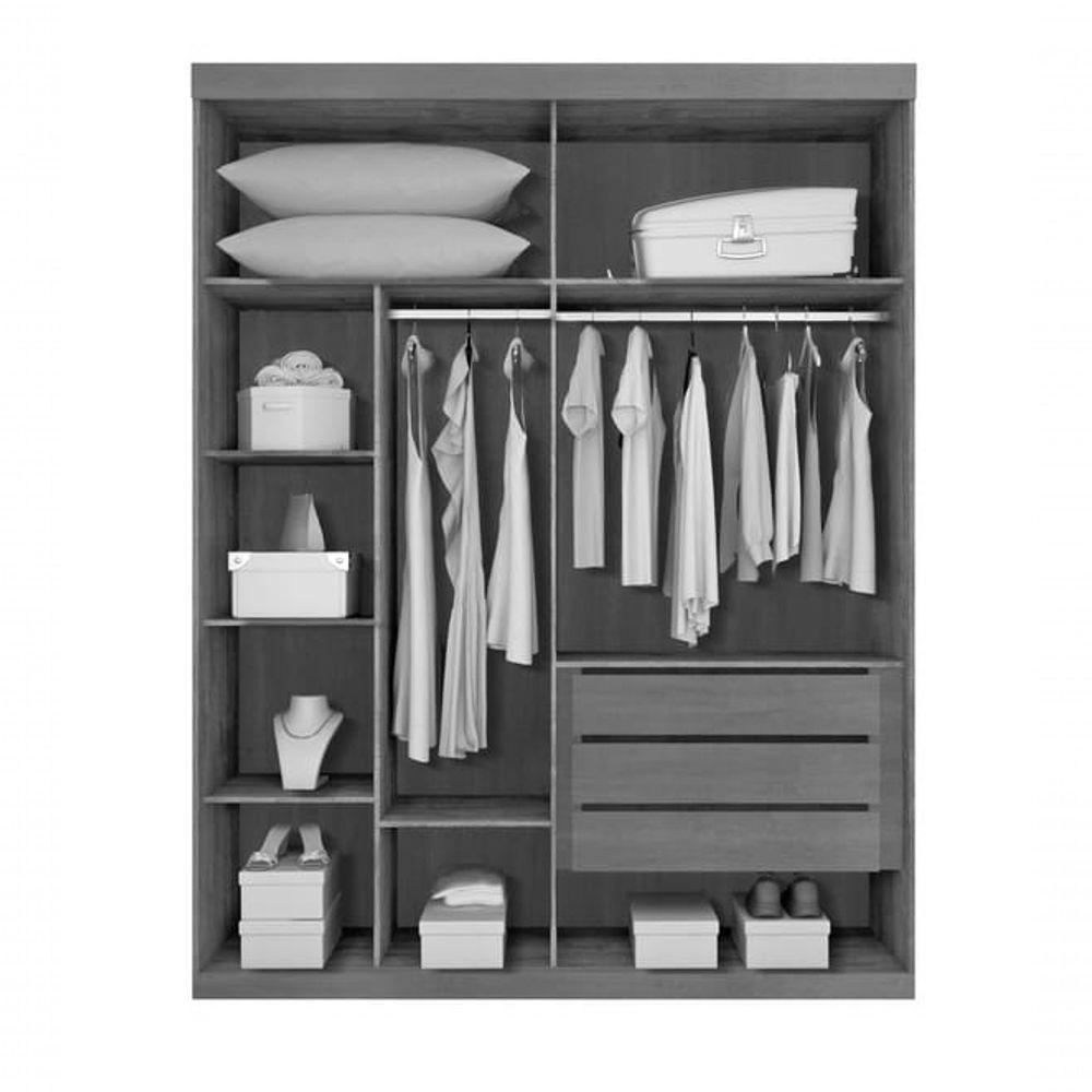 Guarda Roupa Solteiro Com Espelho 2 Portas 3 Gavetas Búzios-neve Star Móveis - 2