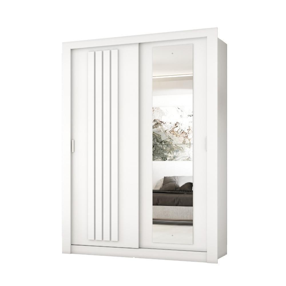 Guarda Roupa Solteiro 2 Portas Darvi Com Espelho Direito Carraro Branco - 2