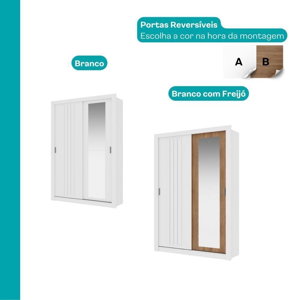 Guarda Roupa Solteiro 2 Portas Darvi Com Espelho Direito Carraro Branco - 4