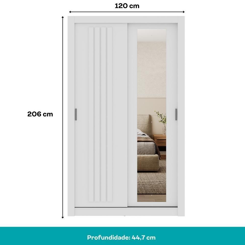 Guarda Roupa Solteiro 2 Portas Darvi Com Espelho Direito Carraro Branco - 5