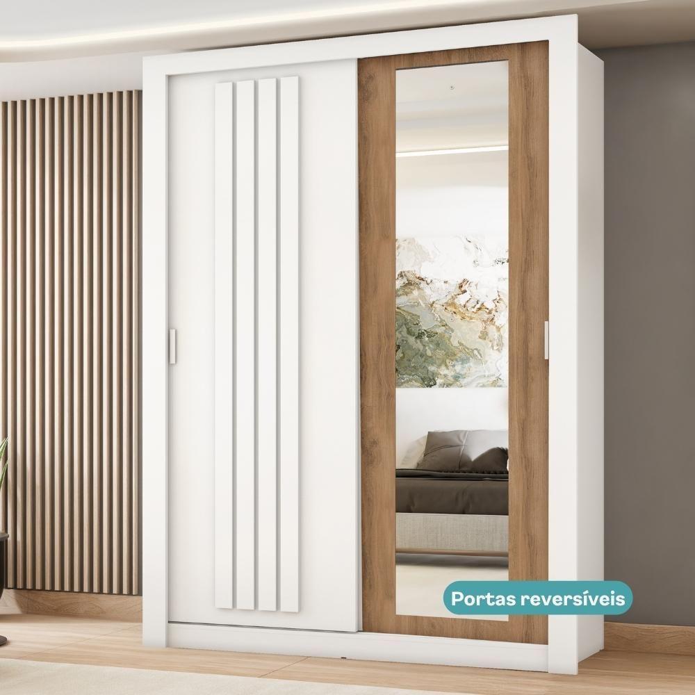 Guarda Roupa Solteiro 2 Portas Darvi Com Espelho Direito Carraro Branco - 10