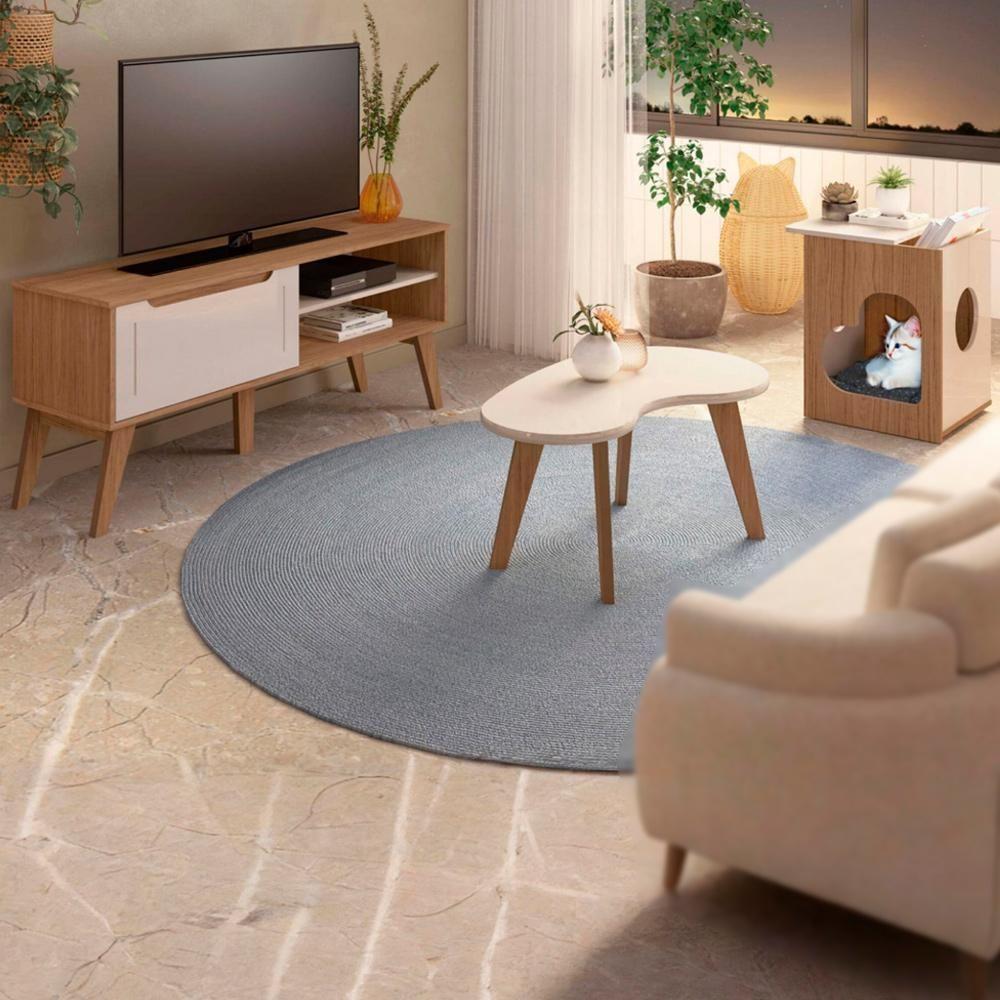 Rack 60 Pol Mesa Centro E Apoio Sala Lop4 Carvalho Off White Arly - 2