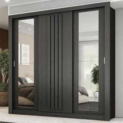 Guarda Roupa Casal Doha 3 Portas de Correr Preto Touch com Espelhos Carraro