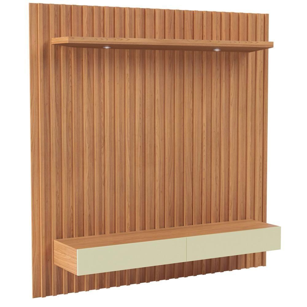 Painel Ripado Para Tv 65 Pol Com Led 2 Gavetas 183cm Baraka D03 Freijó Off White - Lyam Decor - 1