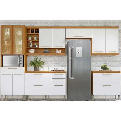 Kit Cozinha Modulada 6 Peças Burguesa Premium 3 Aéreos + 2 Balcões + 1 Paneleiro C6p57 Freijó Off White