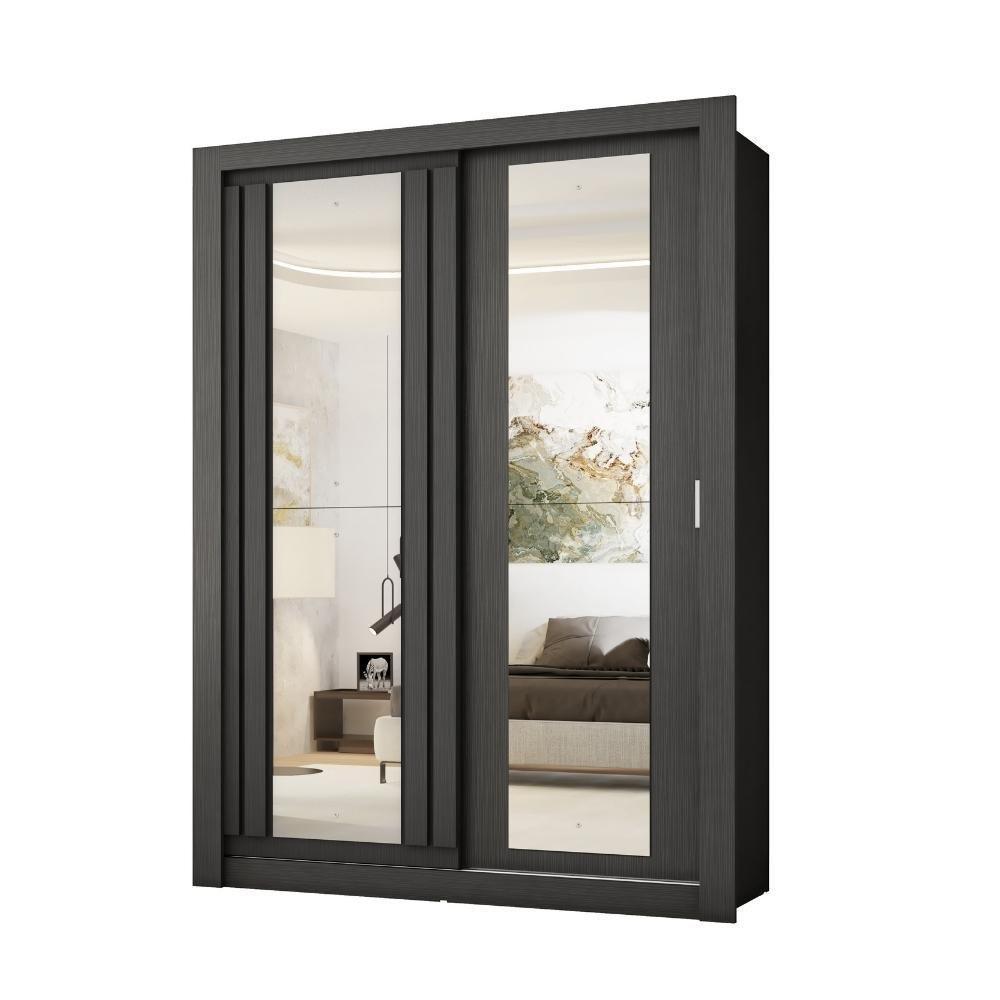 Guarda Roupa Solteiro 2 Portas Darvi Com 2 Espelhos Carraro Preto Touch - 2