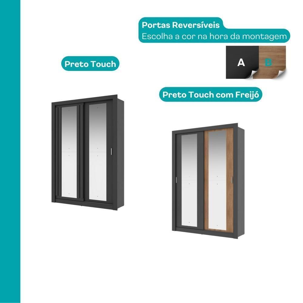 Guarda Roupa Solteiro 2 Portas Darvi Com 2 Espelhos Carraro Preto Touch - 4